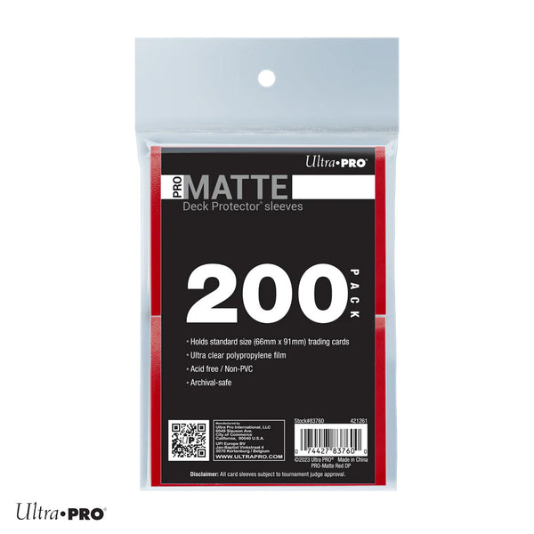 Standard Deck Protector Sleeves PRO Matte - Red 200 Pack
